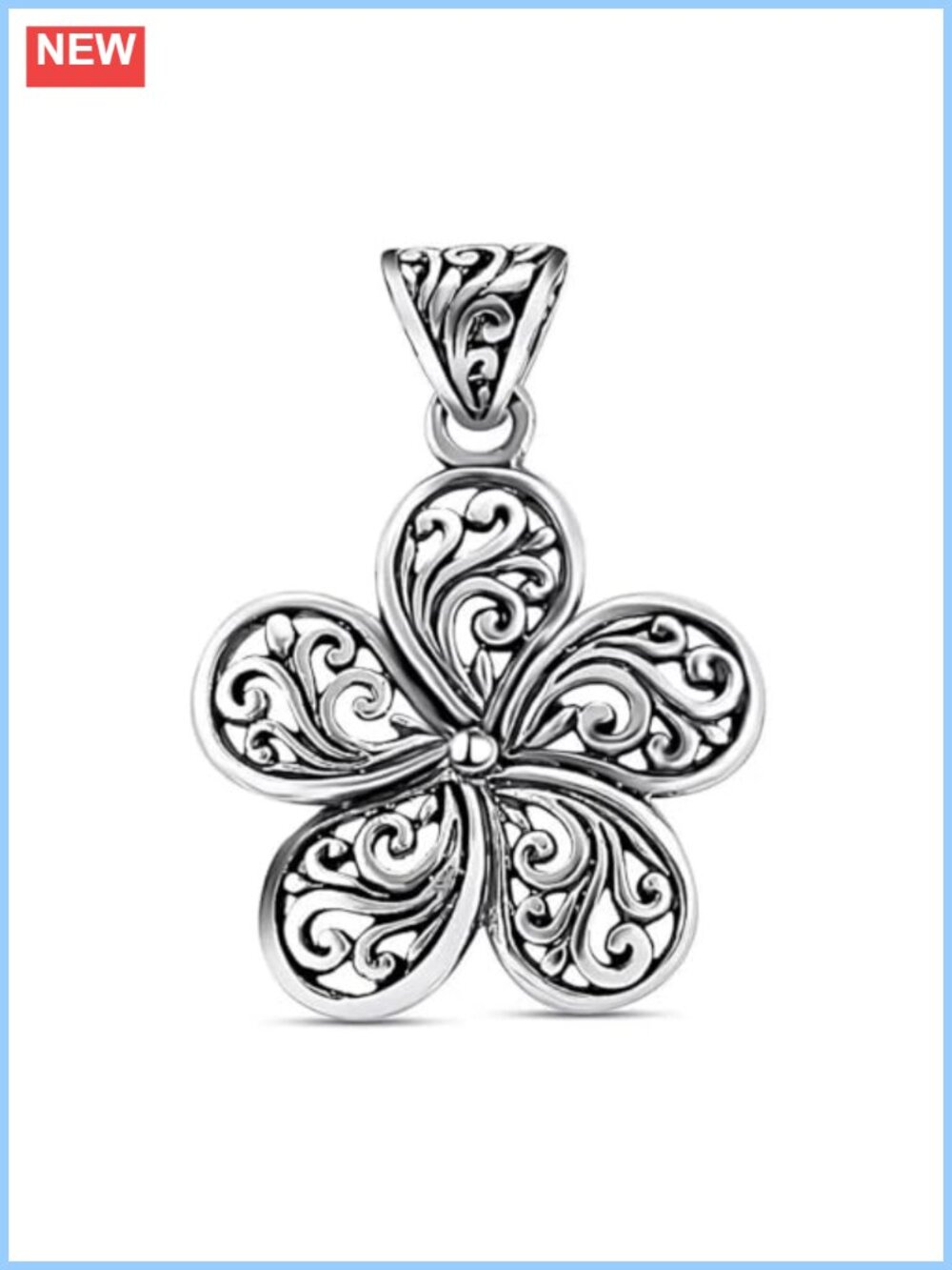 925 Sterling Silver Flower Pendant Necklace Filigree Floral Charm